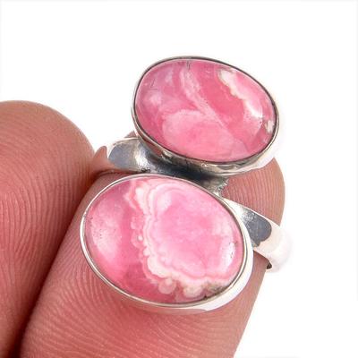 Bague Bague en Argent Sterling Massif 925 Pierre Précieuse Rhodochrosite Naturelle S.6 l9S16