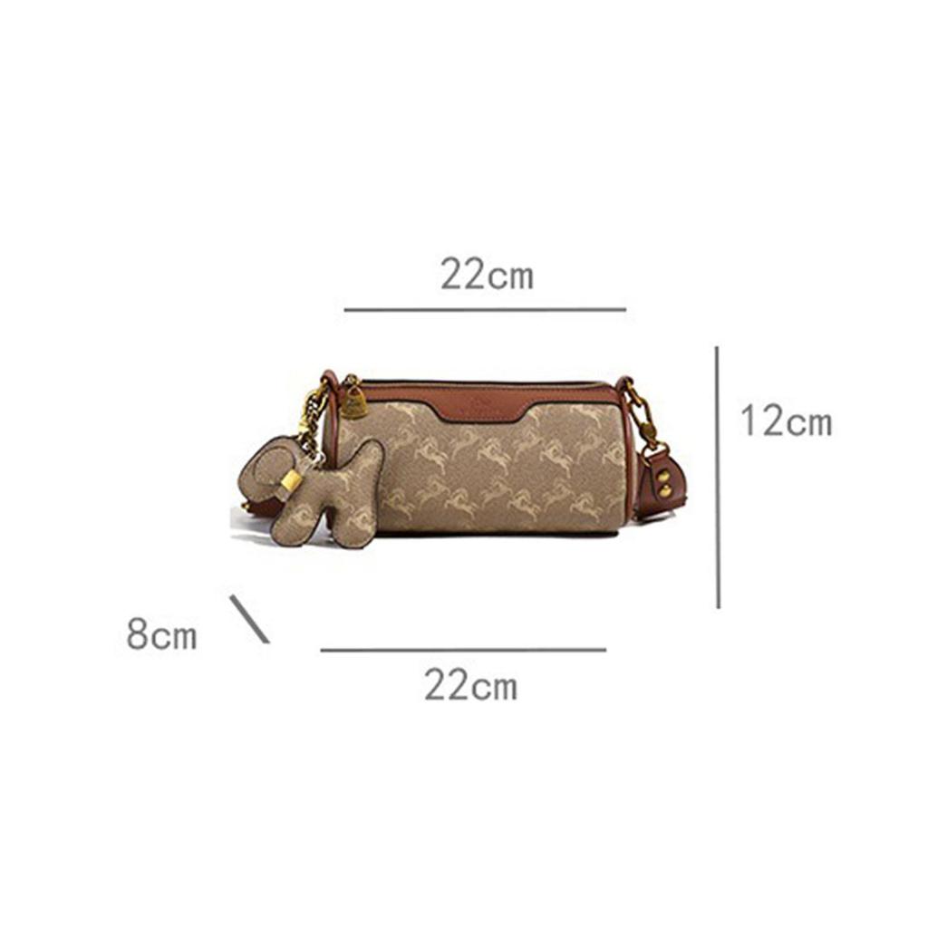 Women's fashionable wide shoulder strap cylindrical bag retro printed pillow bag shoulder bag crossbody bag