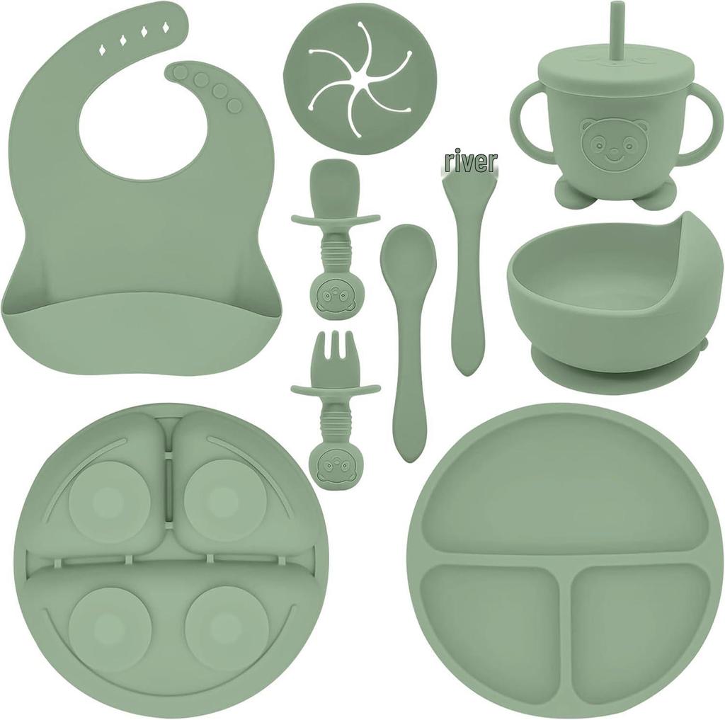 Children's Silicone Tableware Set: 8-Piece Suction Cup, Anti-Fall for Baby & Mom