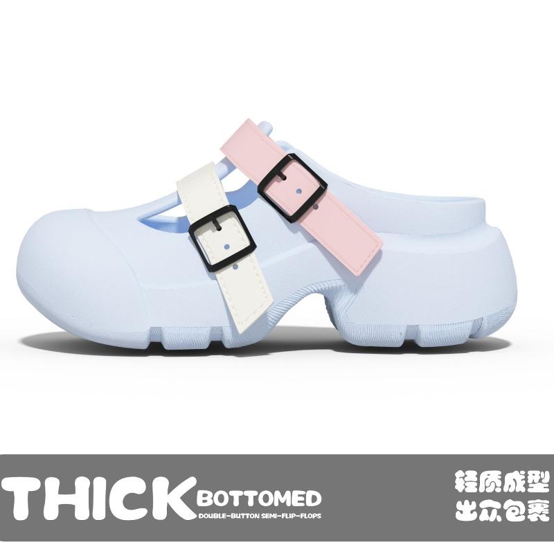 

Fashion Korean Style Platform Slippers Women Indoor Outdoor Mary Jane Shoes Colorful Belt Thick Sole Fashion Clogs Girls Street Sandals 36-37 синий