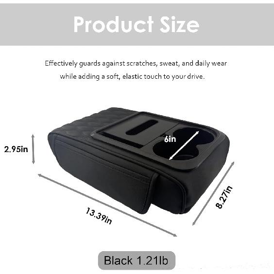 Car Armrest Cushion, 5-in-1 Design with Cup Holders, Car Center Console Cover, Tissue Box, Multifunctional Arm Rest Cover for Car with Cup