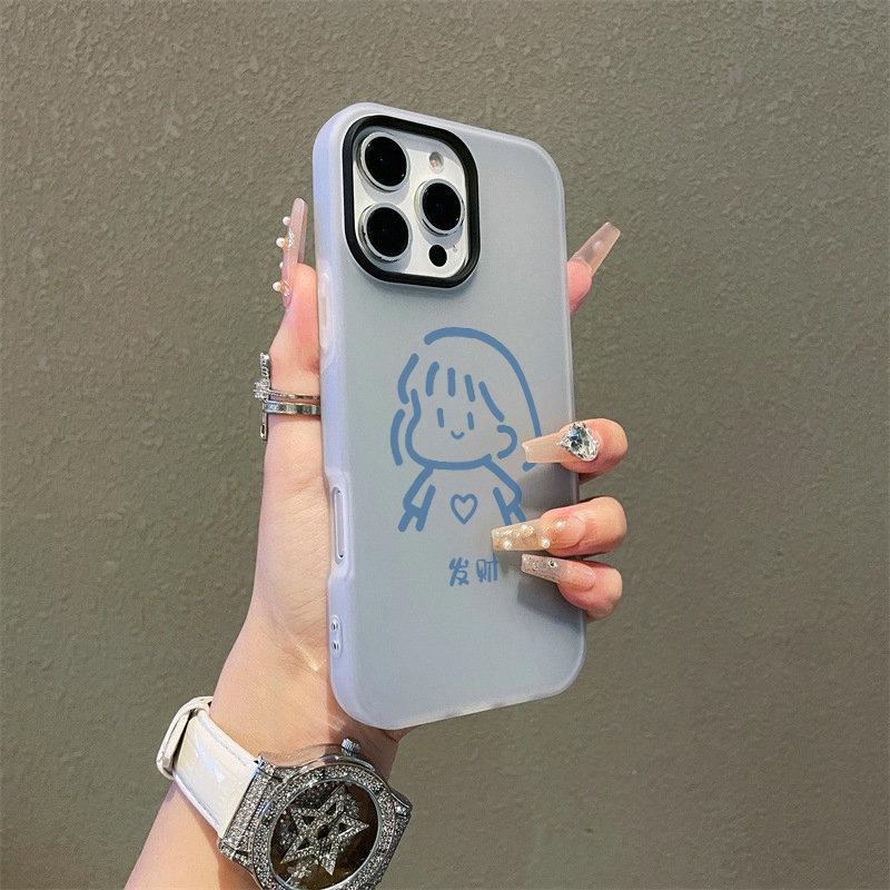 Patterned Matte Frosted Skin Feel Casing PC+TPU 2in1 Cute Girl Printed Protective Cover Soft Back Case