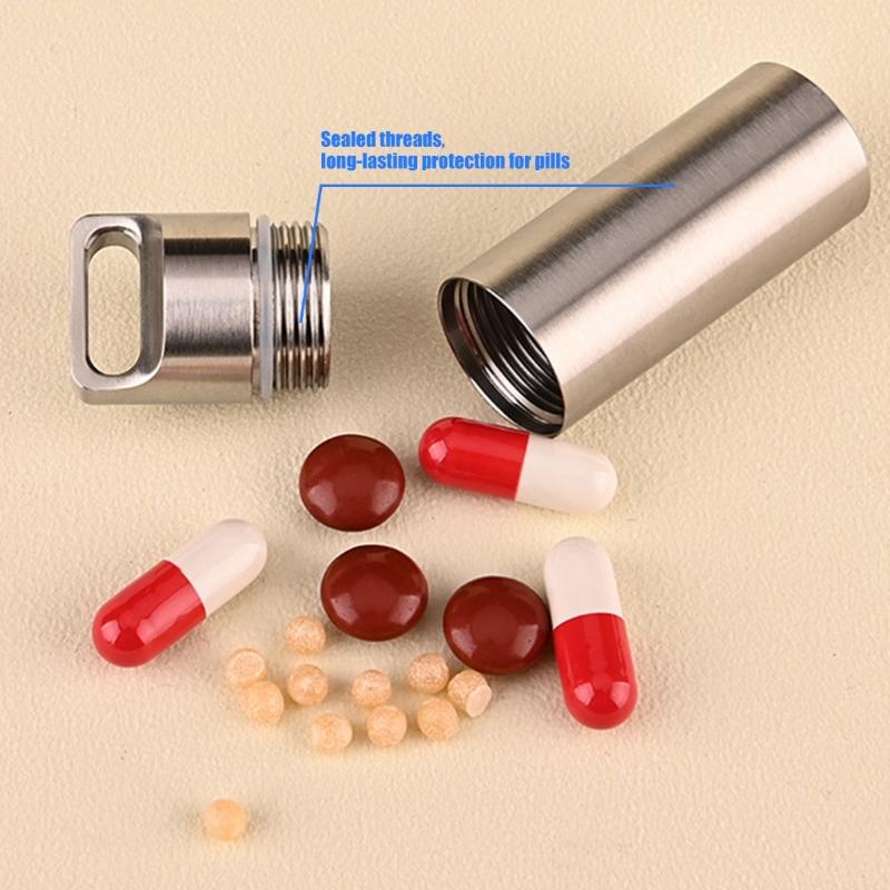 Small Keychain Pills Holder Small Watertight Stainless Steel Case For Organizing Camping Gear And Emergency Tool