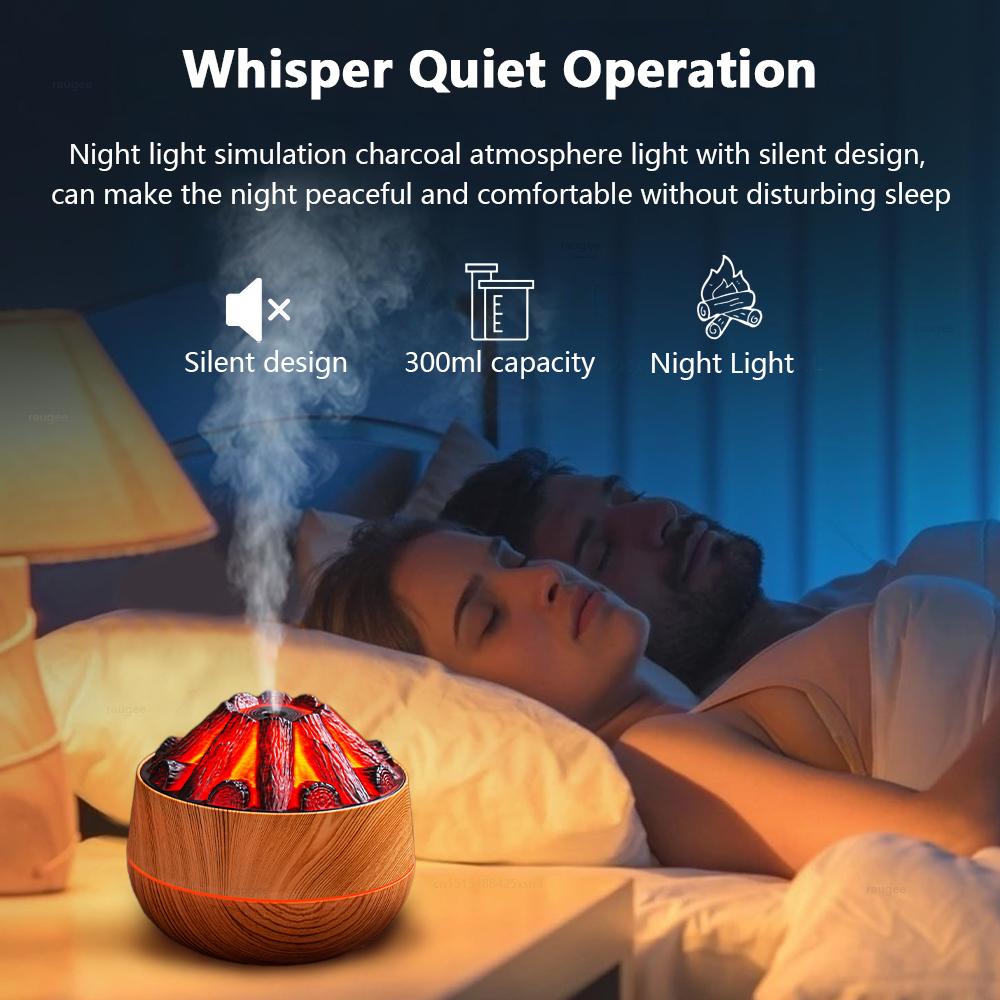 Flame Humidifier Diffuser 300ml Charcoal Fire Humidifier for Home Room USB Mini Desktop Diffuser Mist Sprayer with Night Lamp