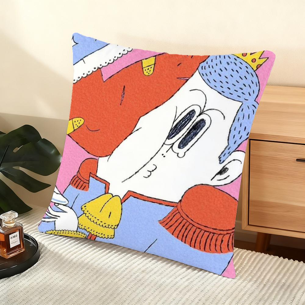 Cushion Cover Silky Short Plush Home Sofa Cushion Cover - Invisible Zipper Home Decoration Cute illustration art