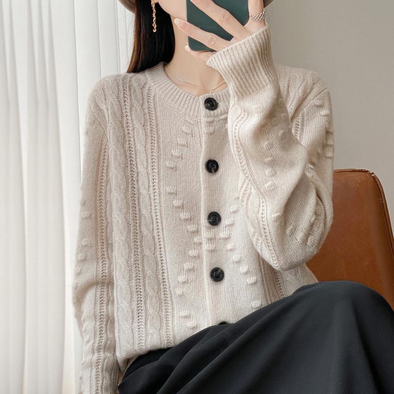 

QingHe Cashmere Женский кардиган из 30% кашемира - Мягкий и теплый свитер из шерстяной смеси L