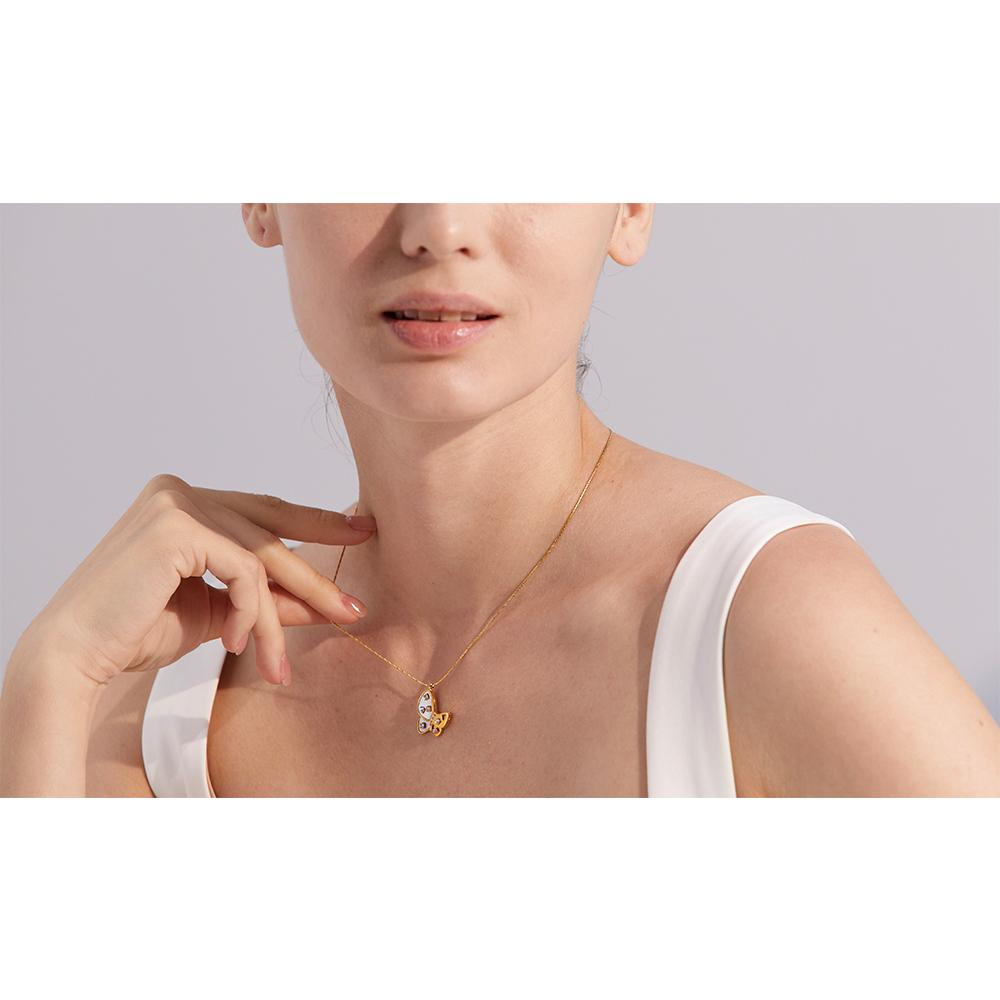 Yhpup Aesthetic Natural Shell Zircon Butterfly Insect Pendant Stainless Steel Golden Chain Collar Charm Necklace Fashion Jewelry