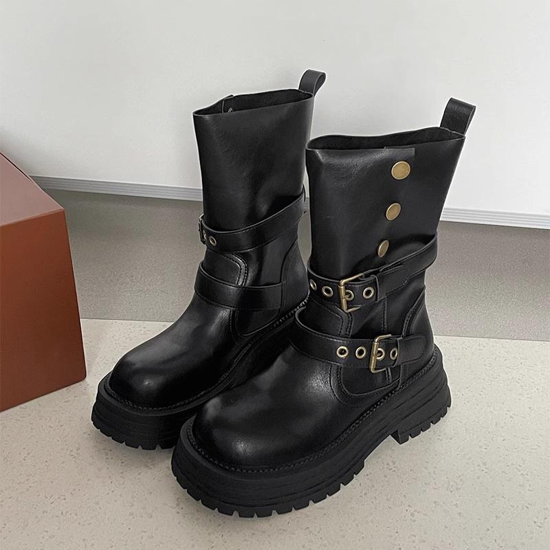 

Коричневые ретро ботинки Мартин на толстом каблуке и толстой подошве женские 2025 новые весенне-осенние в британском стиле тонкие и с высоким голенищем полусапоги 40 чёрный