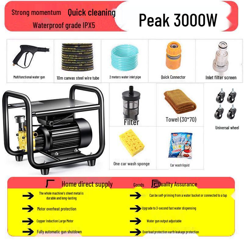 220V High-Power Portable Smart Car Wash - Automatic High-Pressure Cleaning Gun