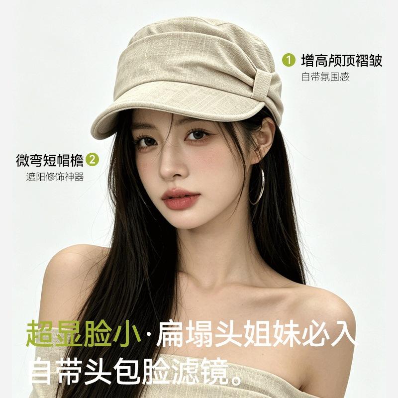 Old Money Style Retro Pleated Flat Top Equestrian Hat Beret Women'S Autumn Temperament Casual Versatile Face Small Painter Hat