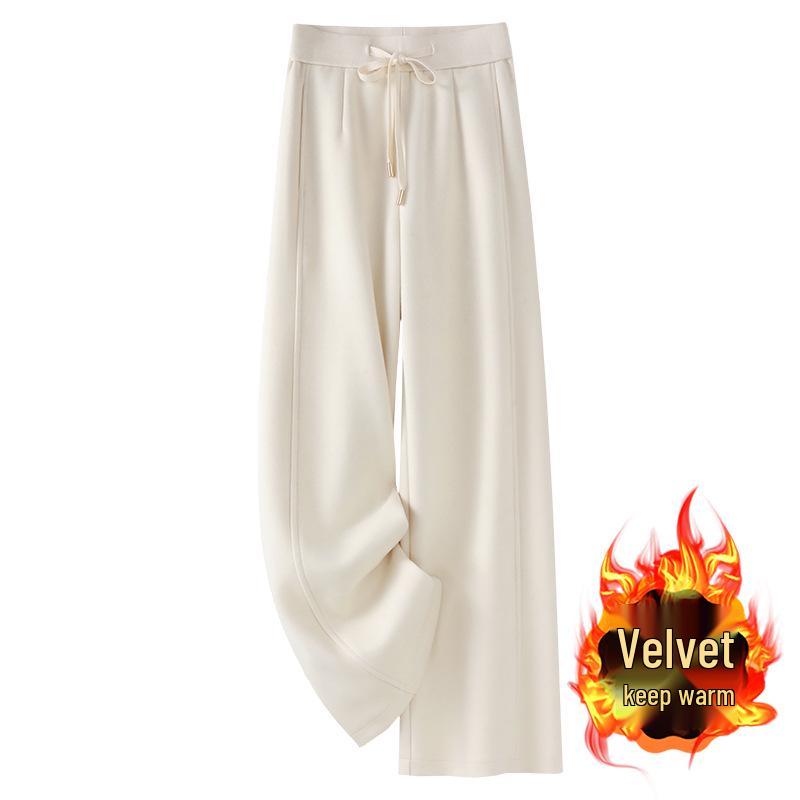 

Женские белые брюки из ацетата и шерсти с широкими штанинами - флисовые брюки на осень/зиму 2024, повседневный стиль с прямыми штанинами. S