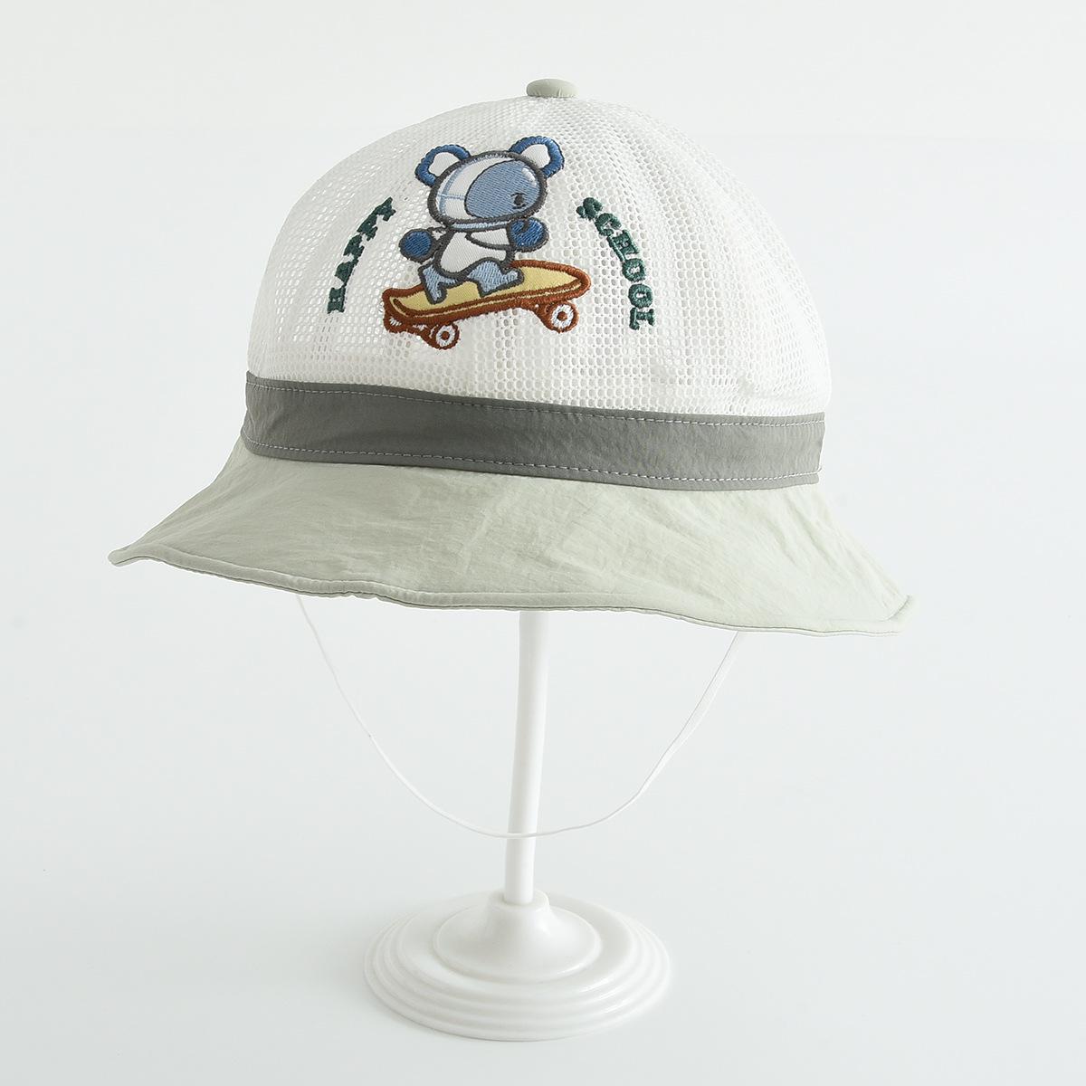 

Breathable Cartoon Embroidery Fisherman Bucket Hat with Sun Protection & Windproof Features 52 cm Hat Circumference серый/зелёный