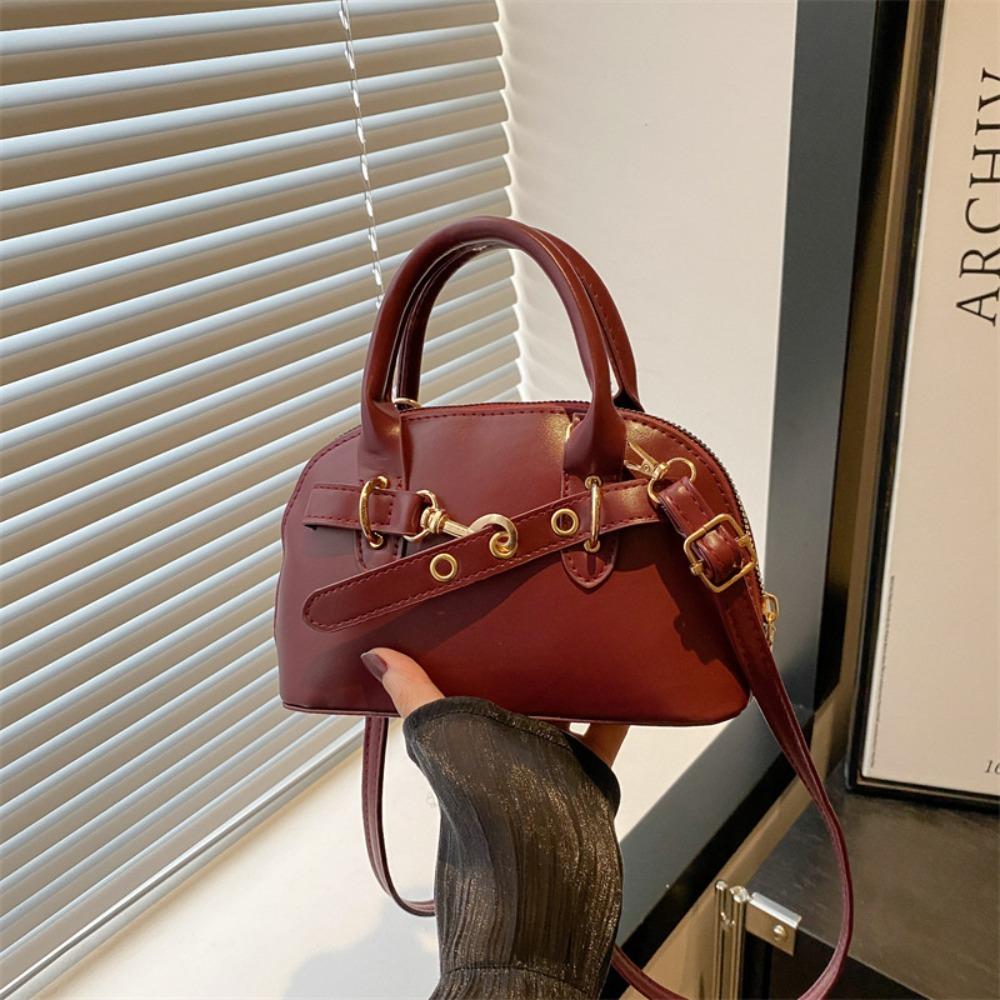 Fashion Small Size Shoulder Bag Handbags Solid Color Shell Bag Belt Buckle Design Top-handle Bags Women