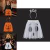 Halloween Ghost Face Pumpkin Veil Dress And Headband Set For Cosplay Dress Up Kids And Adults