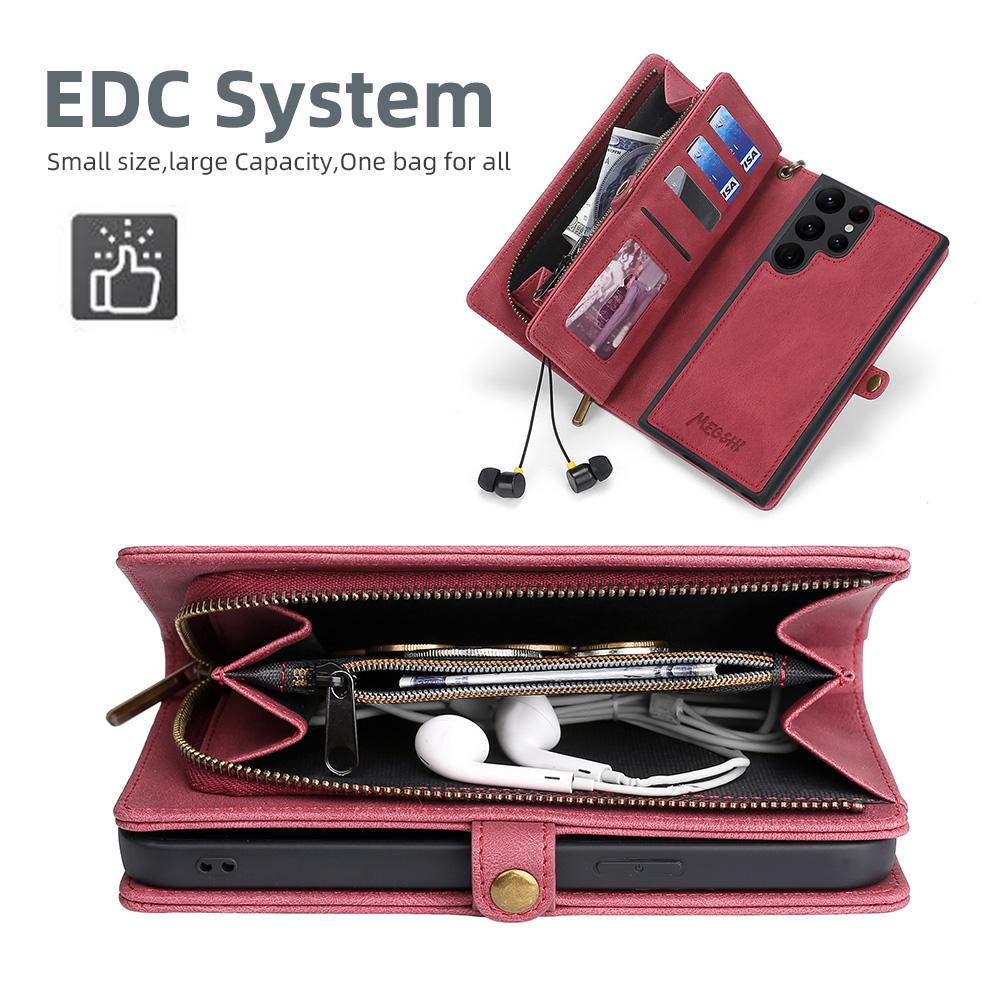 MEGSHI 017 Series For Samsung Galaxy S24 Ultra Case Zipper Wallet Detachable Letaher Phone Bag