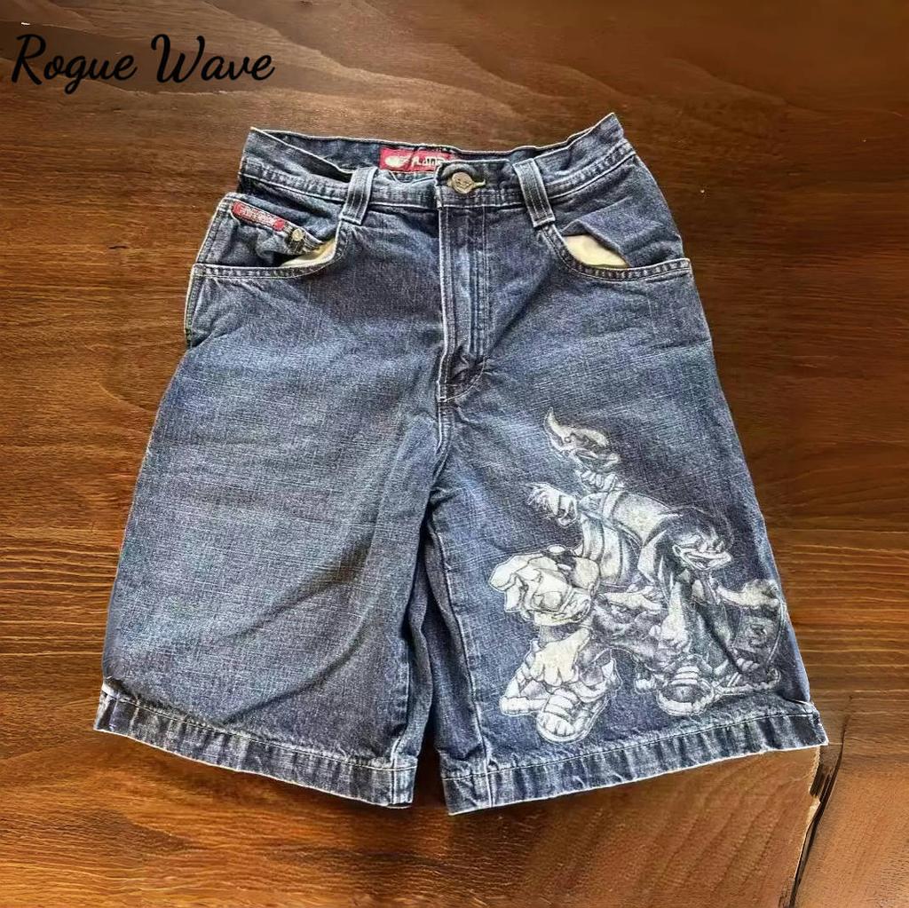 RogueWave Džínové šortky Vintage Grafické Džínové šortky Mládežnické Skaterské Retro Džíny Y2k Džíny Volné Jorts