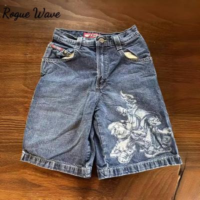RogueWave Demin Shorts Vintage Graphic Jean Shorts Youth Skater Retro Jeans Y2k Jeans Baggy Jorts