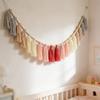Boho Kwastenslinger met Houten Kralen Wanddecoratie Kwastjes Banner voor Klaslokaal Slaapkamer Kinderkamer Decoratie Roze