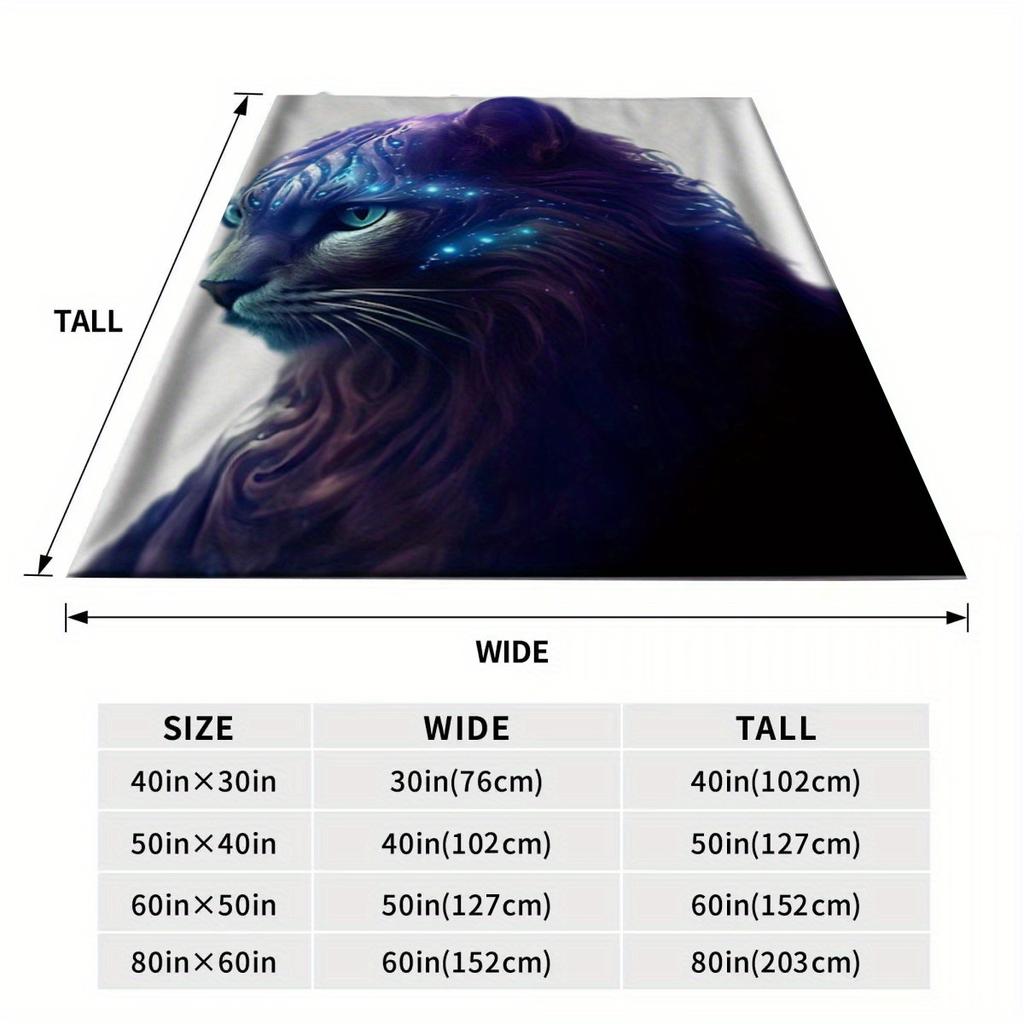 Cosmic Cat Flannel Blanket - Vibrant Purple & Blue Cosmic Design, Soft & Cozy All-Season Throw for Bed, Sofa, or Home Decor