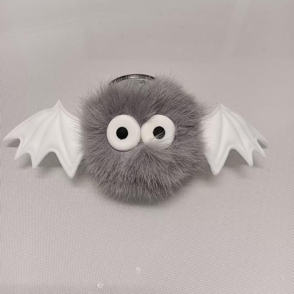 Halloween Bat Pompon Keychain: Cute Plush Bag Charm 