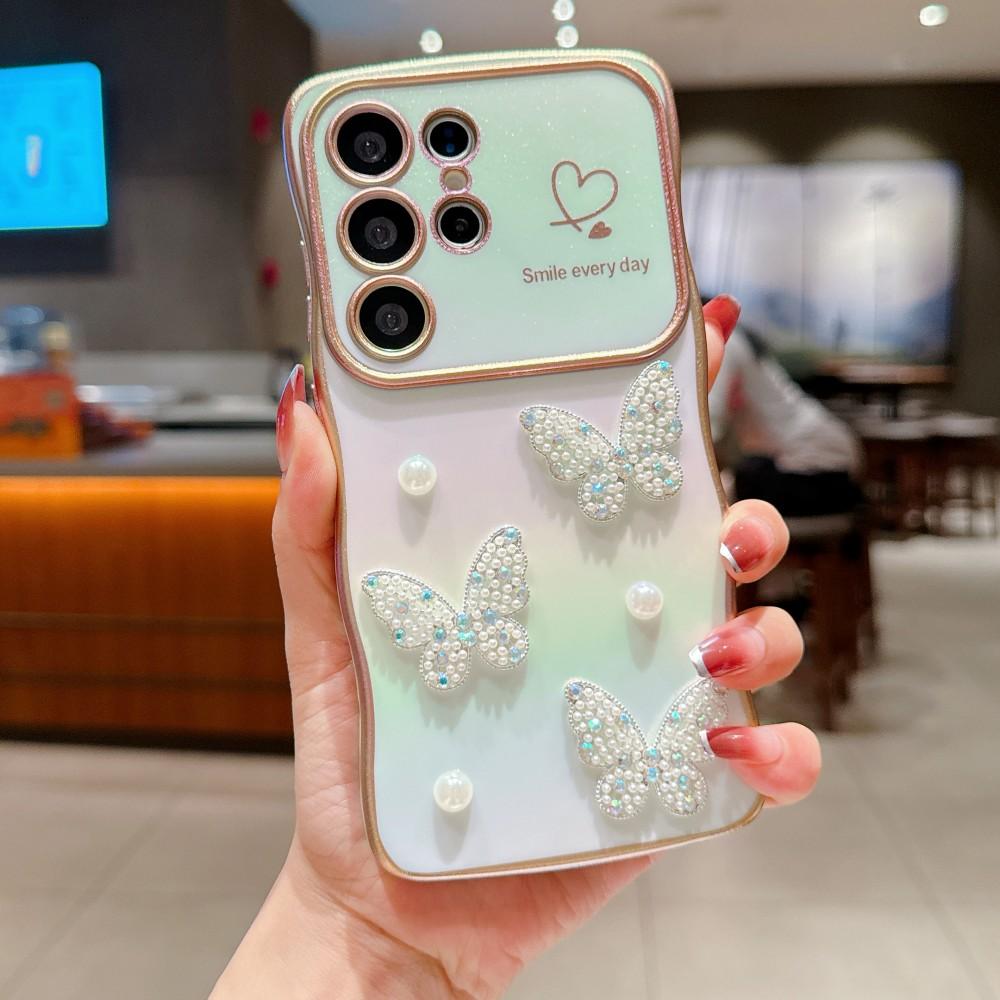 Love Pearl Butterfly Phone Cover For Samsung Galaxy S22 S23 S24 S25 Ultra Plus S24 FE S23FE S25 Edge 5G Case Shockproof  Coque