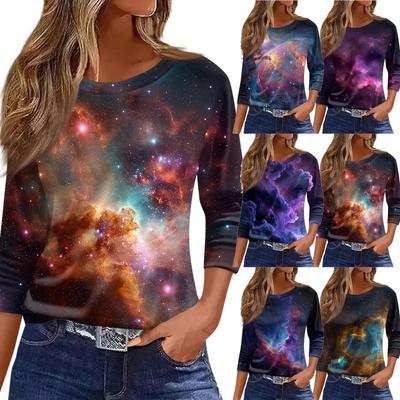 Women's T Shirt Print 3/4 Sleeve Daily Weekend Fashion Basic Round Neck Regular Top