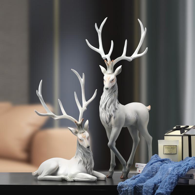 New Popular Resin Elk Deer Statue Reindeer Figurine ELK Sculpture for Living Room Luxury Home Decoration Nordic Tabletop