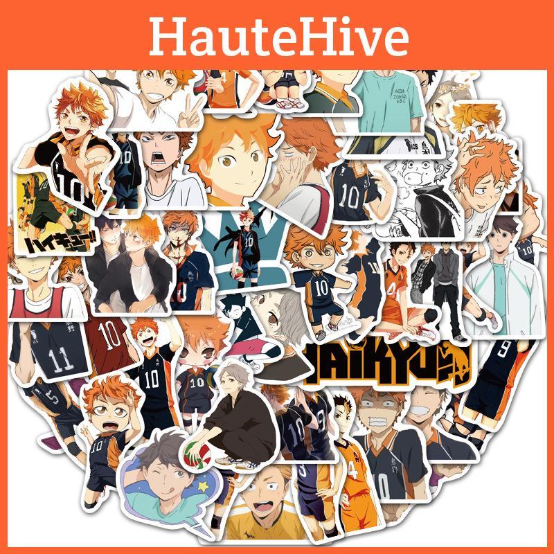 Anime Haikyuu!! 52-piece Sticker Set With Waterproof Multi-color Decals For Laptops And Bikes
