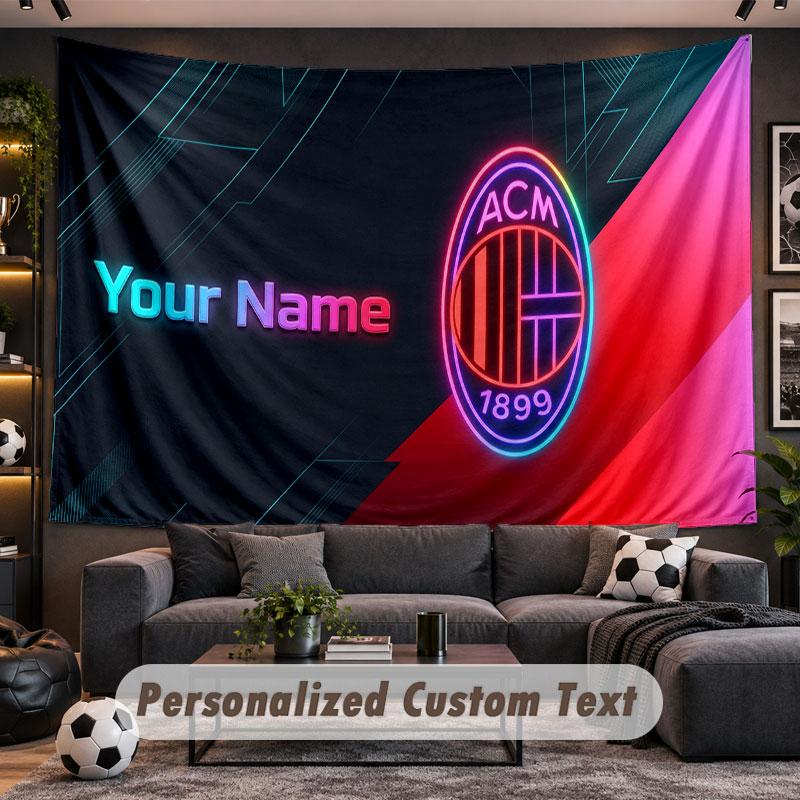 Wall Hanging Tapestry Custom NameAC Milan Pattern Personalized Printed Fabric Wall Decor