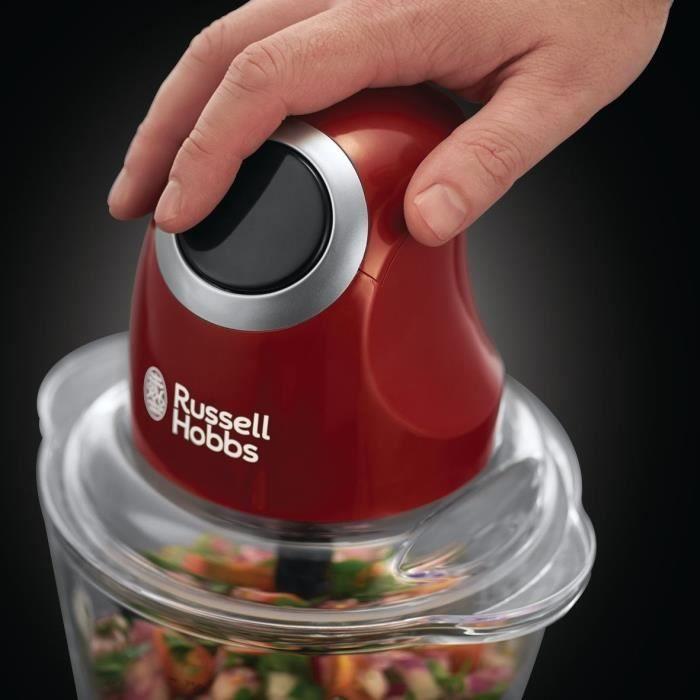 Mini Hachoir - RUSSELL HOBBS - Desire 24660-56 - 200 W - Bol En Verre 1 L - Lames Inox - Rouge Et Noir