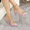 10.5cm Peep Toe Slippers Thin Heel Platform Slip On Casual Outdoor Women Shoes LFD-19866-F7