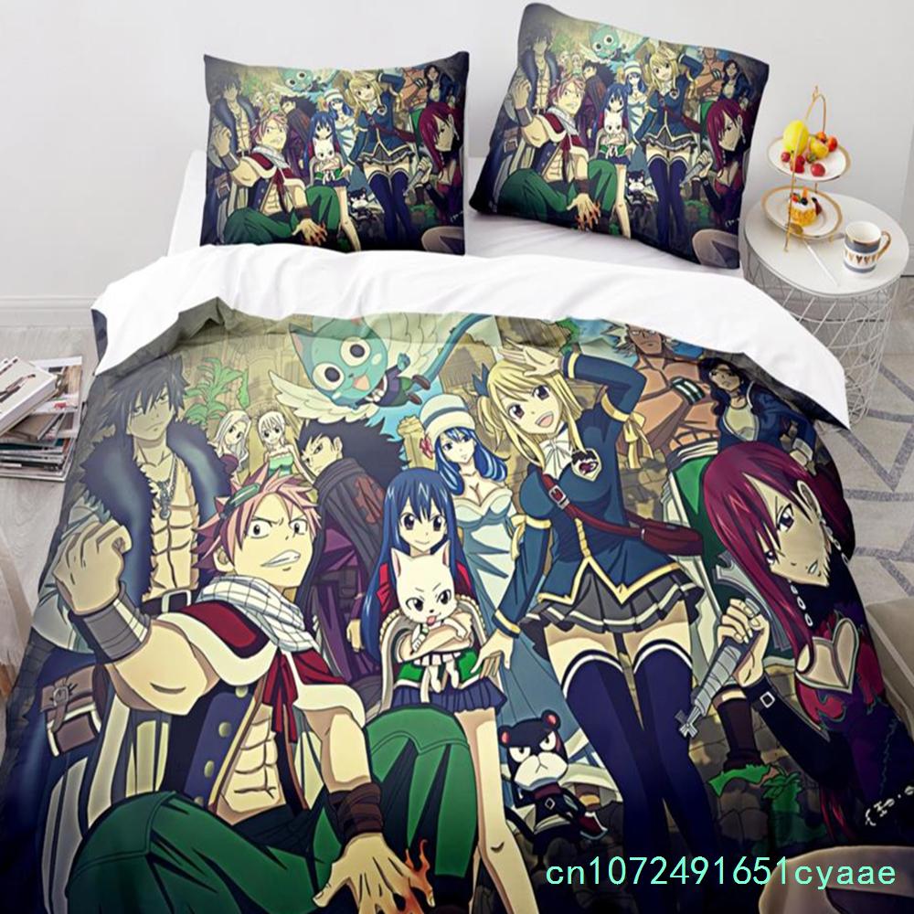 Nowy zestaw pościeli Fairy Tail Japońskie anime Chłopcy Dziewczęta Prezent Wystrój sypialni Pojedynczy Podwójny Pełny Rozmiar Queen Tekstylia domowe Dropshipping