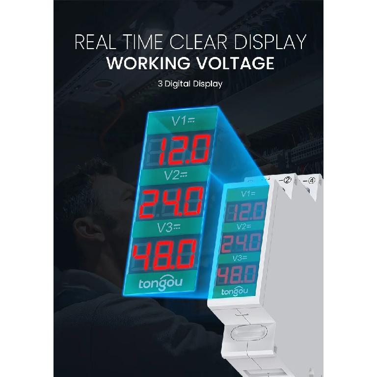 Din Rail Smart LED Digital DC11V-310V Direct Current Voltage Meter Numeric Display Voltage Gauge for Electronics