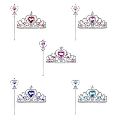 2Pcs Princess Dress Up Party Accessories Halloween Princess Costume Tiaras Crown Magics Wand Set for Little Girls Kids
