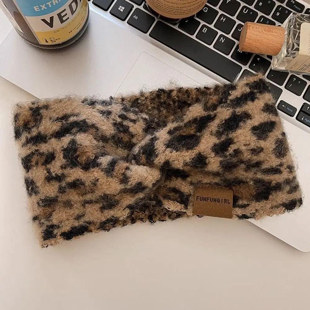 High Elasticity Leopard Print Headband Soft Turban Headwrap Knitted Headcover  Winter Season