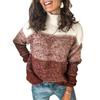2026 Neuer Damen Colorblock Pullover, Gestreiftes High-Neck Strickoberteil, Langärmeliger Lässiger Pullover für Herbst Winter