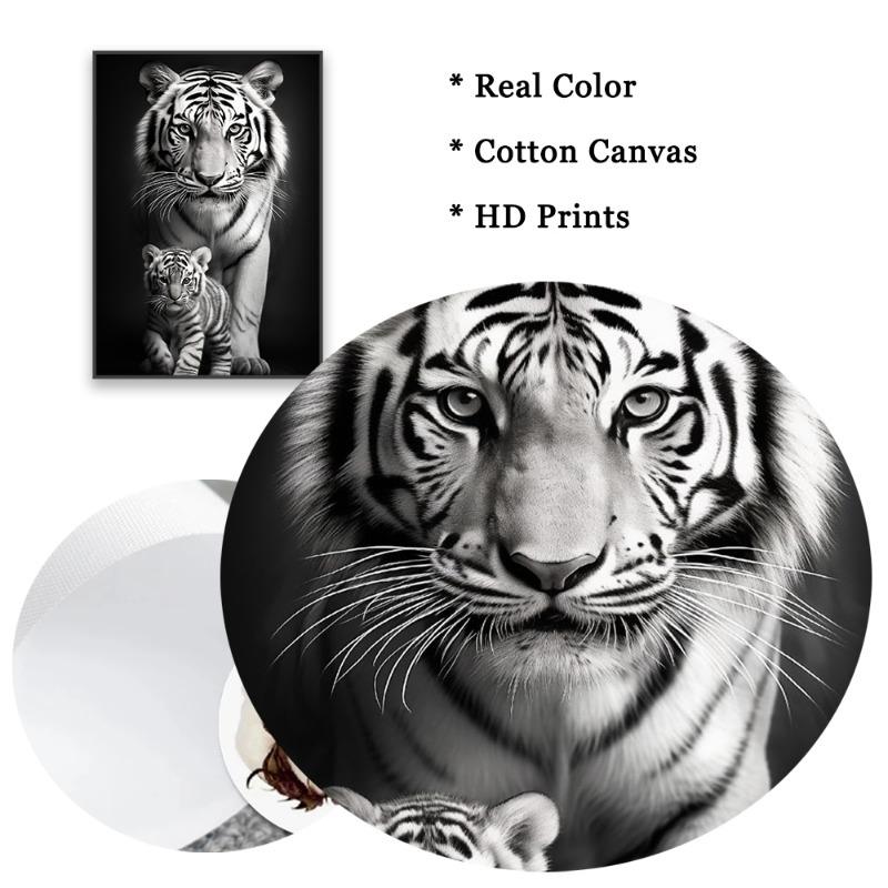 Black and White Cub Prints Modern Wild Animal Poster Colorful Tiger Wolf Canvas Painting Large Living Room Bedroom Home Decor