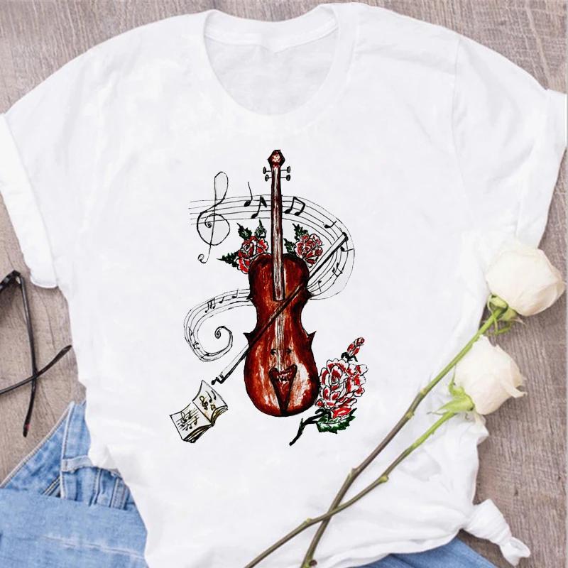 Nové Harajuku Funny Music Note Art Tričko Móda Ženy Tričko Hudební topy Krátké rukávy Černé Tričko Dámské Neformální Trička Top