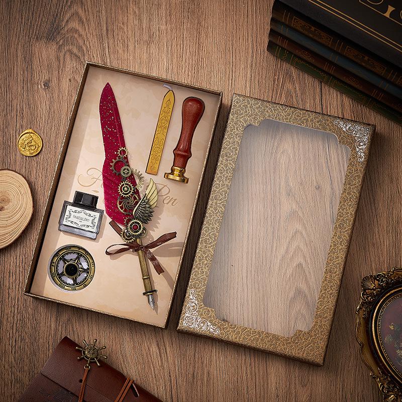 Set stilou Duker: Pană elegantă europeană retro pentru caligrafie cu ceară de sigiliu, perfectă pentru exersarea caligrafiei și prezentare în cutie cadou.