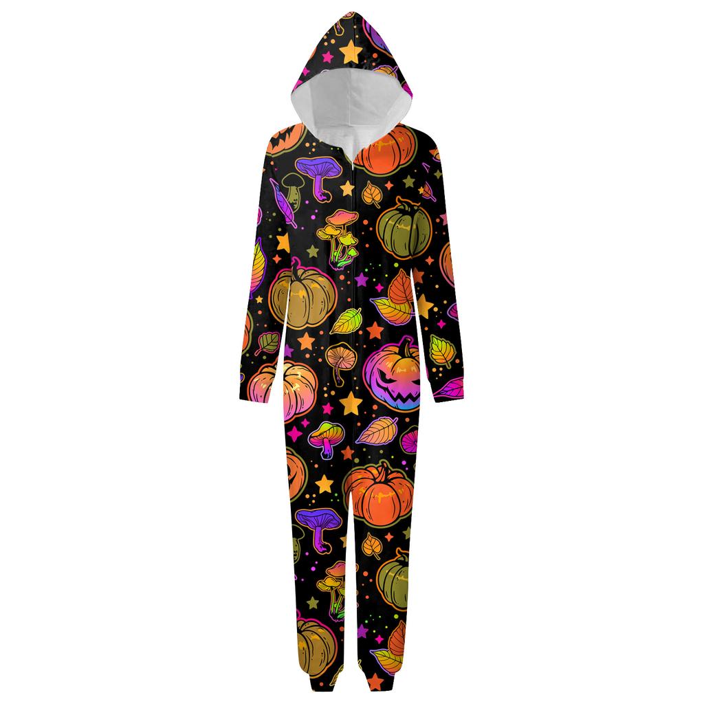 Halloween Printed Family Matching Hooded Long Sleeved Zippered Hooded  Jumpsuit Set