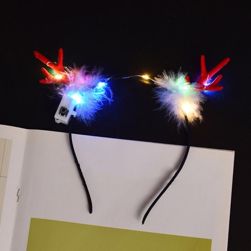 Glowing Christmas Reindeer Hair Hoop Headbands Hair Bands Party Decoration for Girls and Womens Photo Props