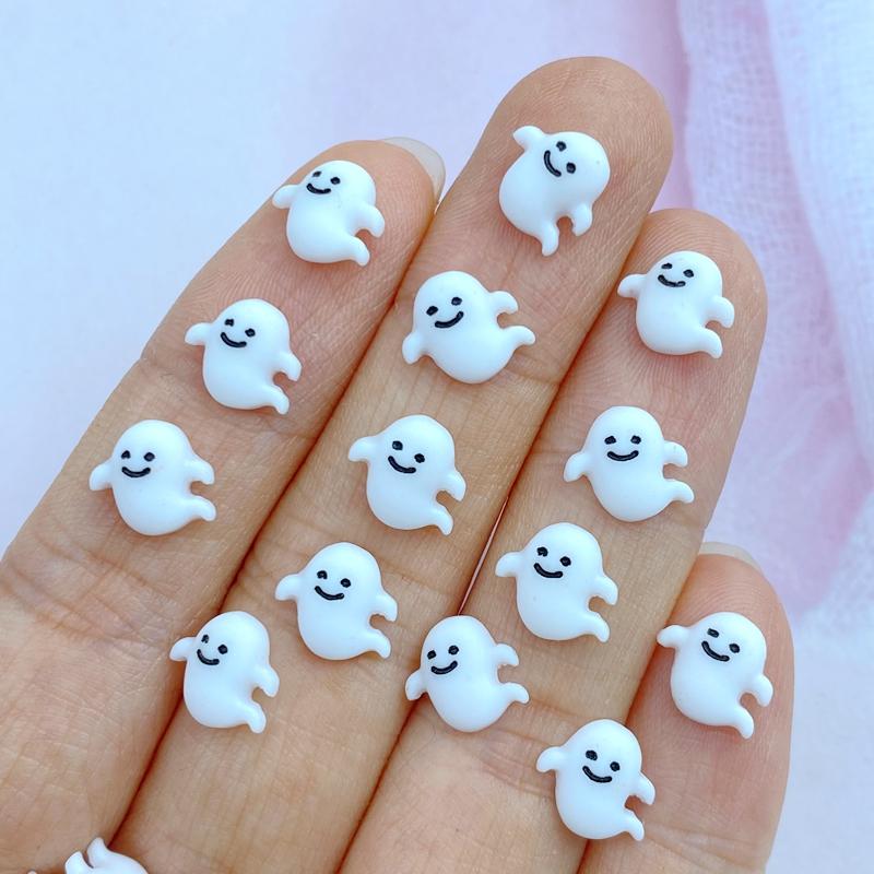 50Pcs New Cute Resin 8mm Mini White Ghost Series Flat Back Manicure Parts Embellishments For Hair Bows Accessories
