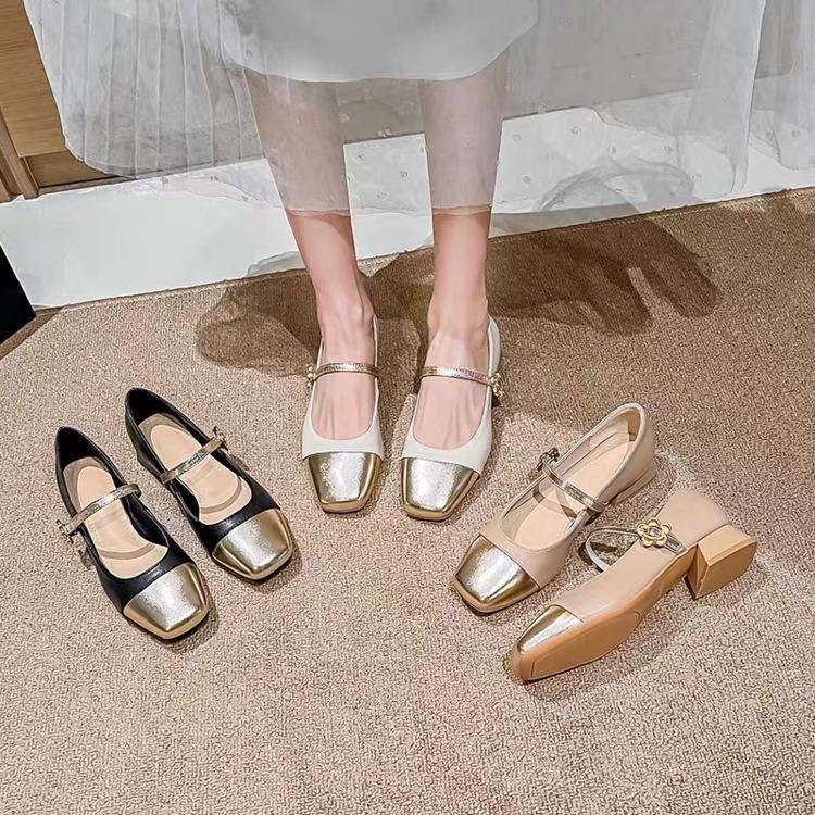 French Mary Jane spring new heel small fragrant wind light mouth low heel small leather shoes