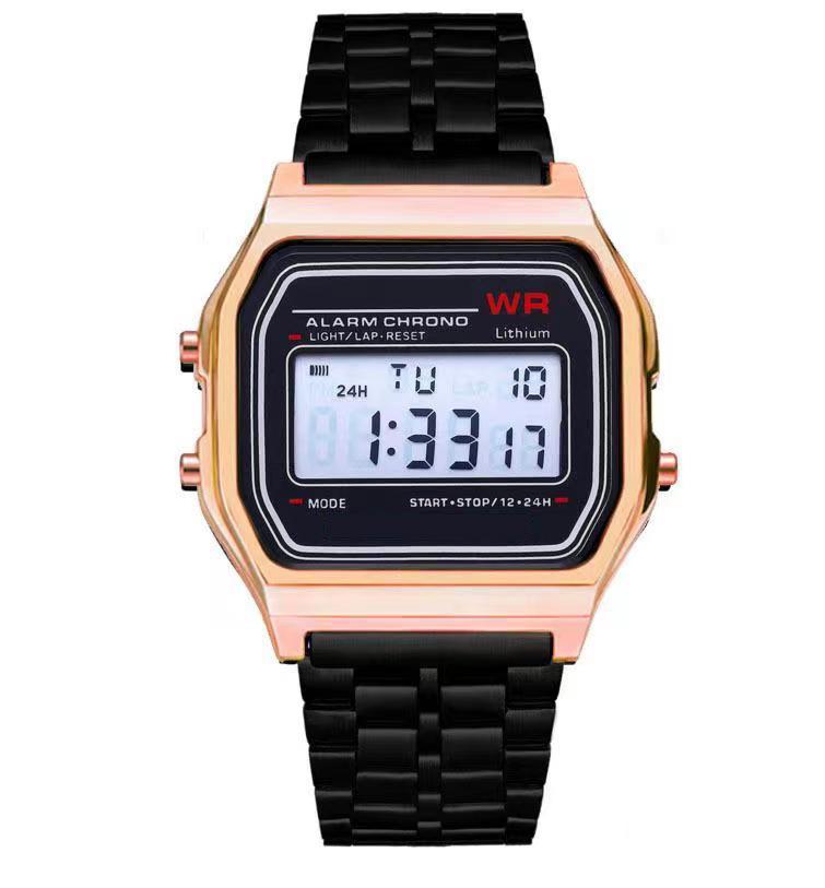 Multicolor LED Steel Belt Electronic Watch with Cold Light