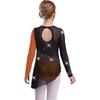 Girls Dance Gymnastics Bodysuit Dress Long Sleeve Sheer Mesh Patchwork Sparkling Rhinestones Color Block Leotard