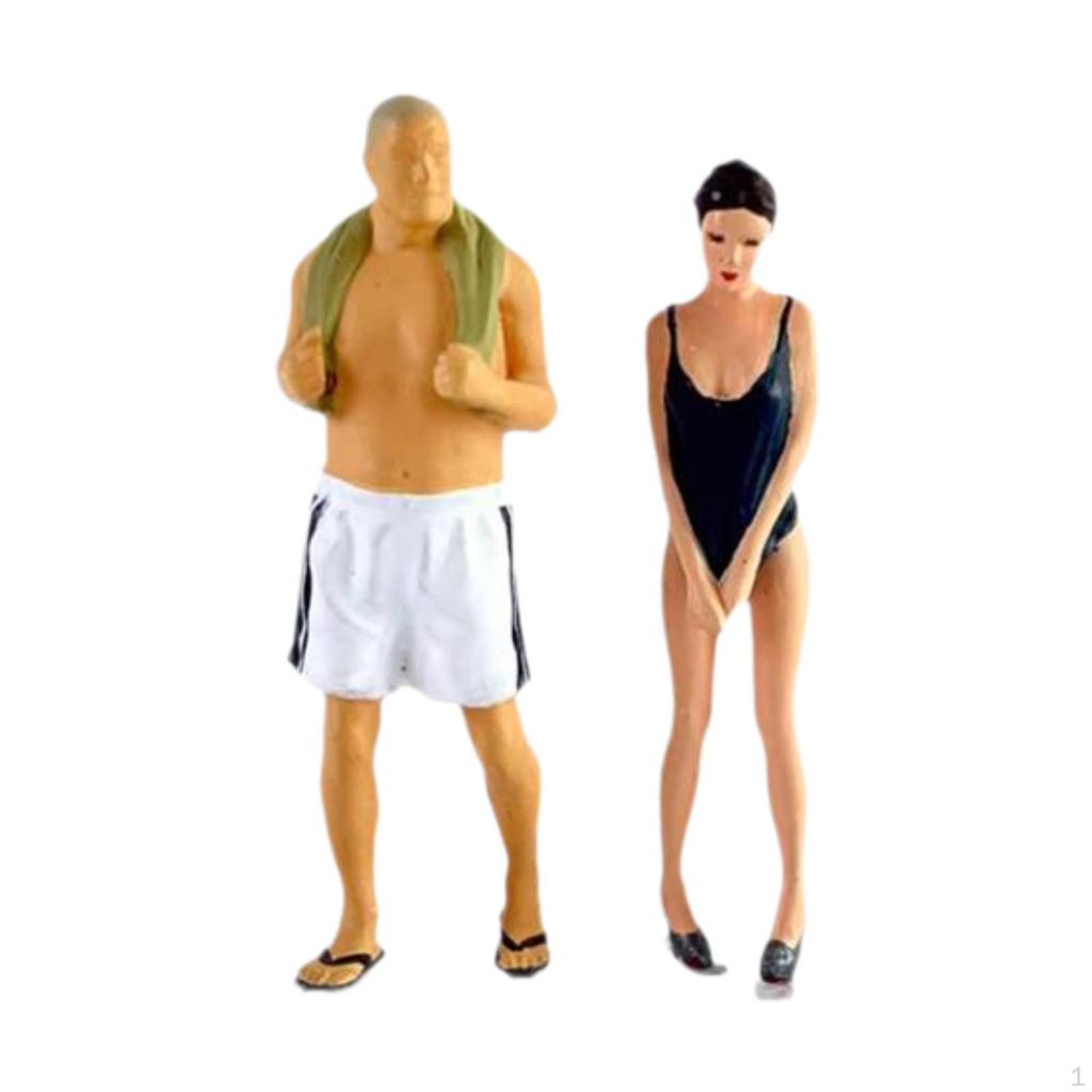 1/64 Scale Diorama Figures 2pcs Swimsuit Girl Old Man Hand Painted Miniature Scene for Railway Sets
