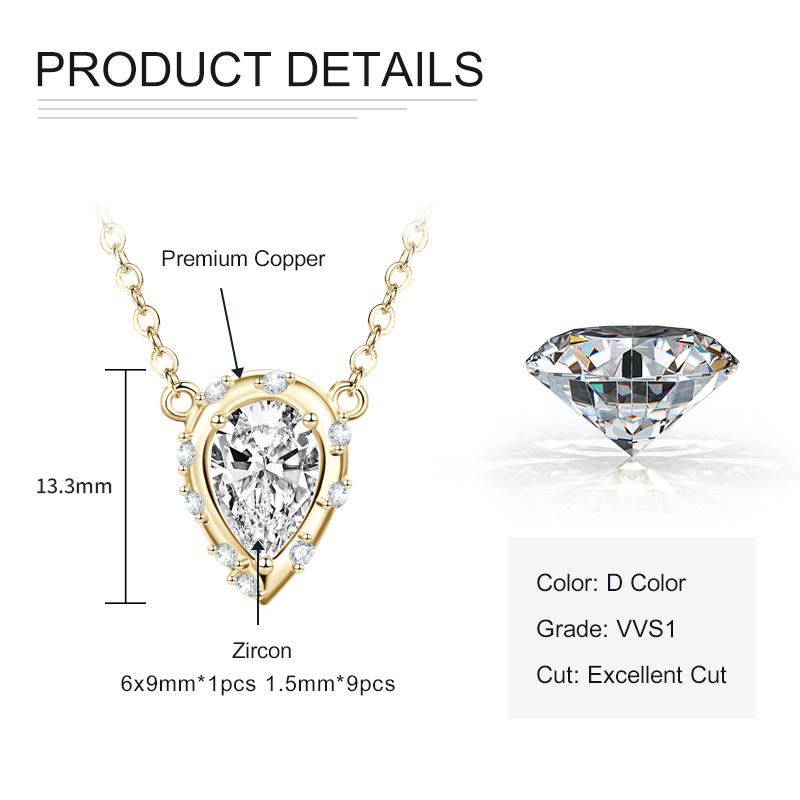 

Rrjzz Round/Pear Cut CZ Lab Imitation Diamond Teardrop Necklace for Women 1.5CT 5A Cubic Zirconia Pendant Necklaces Jewelry 45-50cm
