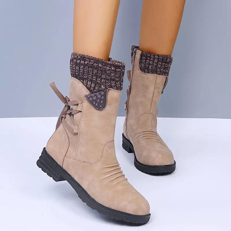 Woolen boots  new autumn and winter retro foreign trade 35-43 plus size women's leather boots