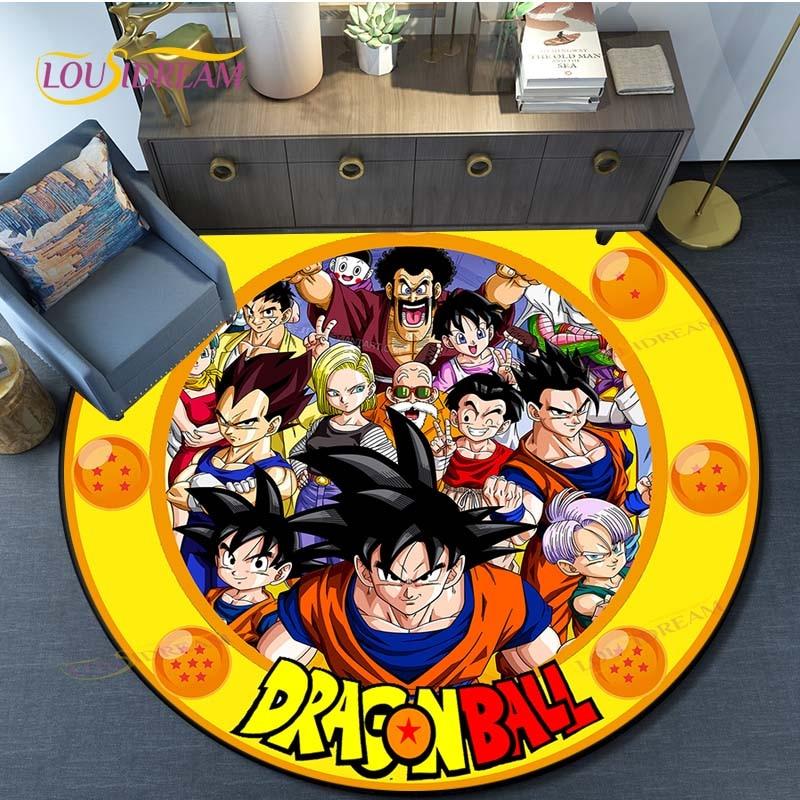 Dragon Ball Goku Pattern Round Carpet for Living Room Rugs Bedroom Mat Kitchen Carpet Doormat Non-Slip Children Flannel Carpet