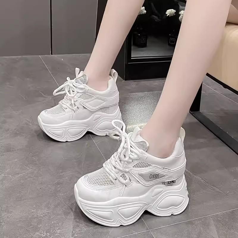Fashion Women Chunky Sneakers 2024 Spring Breathable Mesh Casual Shoes 9CM Wedge Heels Platform Shoes Chaussures Femme Sports Dad Shoes